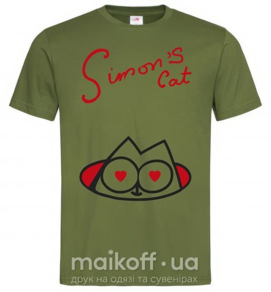 Мужская футболка SIMON'S CAT надпись Оливковый фото