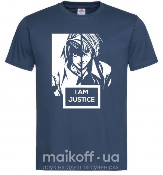 Мужская футболка death note L i am justice Темно-синий фото