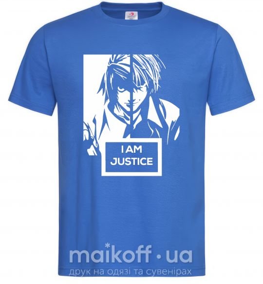 Мужская футболка death note L i am justice Ярко-синий фото