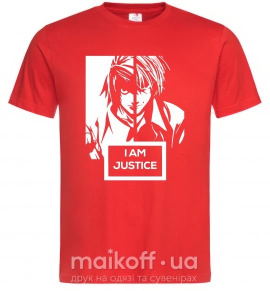Мужская футболка death note L i am justice Красный фото