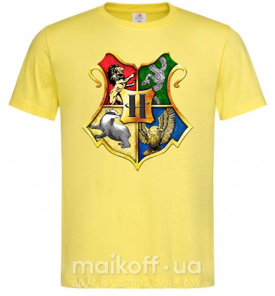Мужская футболка Хогвартс герб Лимонный фото