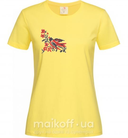Женская футболка Пташка - вишиванка Лимонный фото