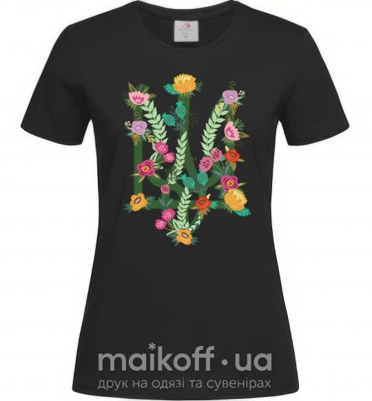Женская футболка Герб з квітками Черный фото