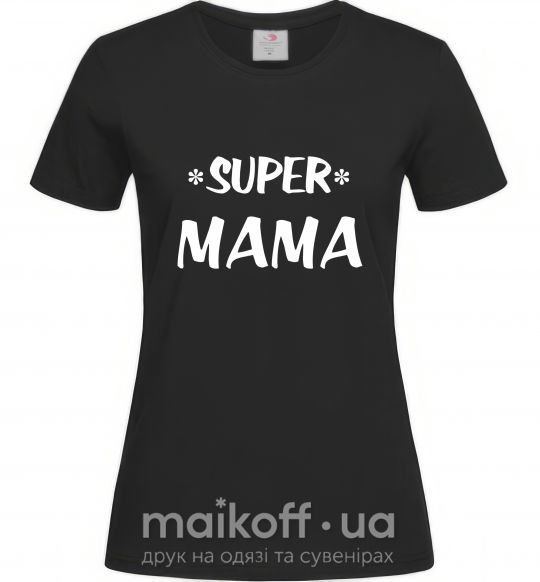 Женская футболка надпись Super mama Черный фото