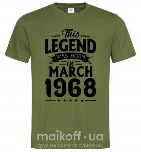 Мужская футболка This Legend was born in March 1968 Оливковый фото
