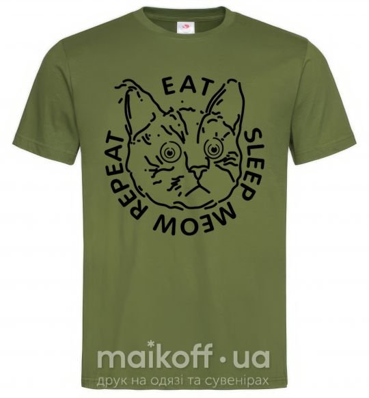 Мужская футболка Eat sleep meow repeat Оливковый фото