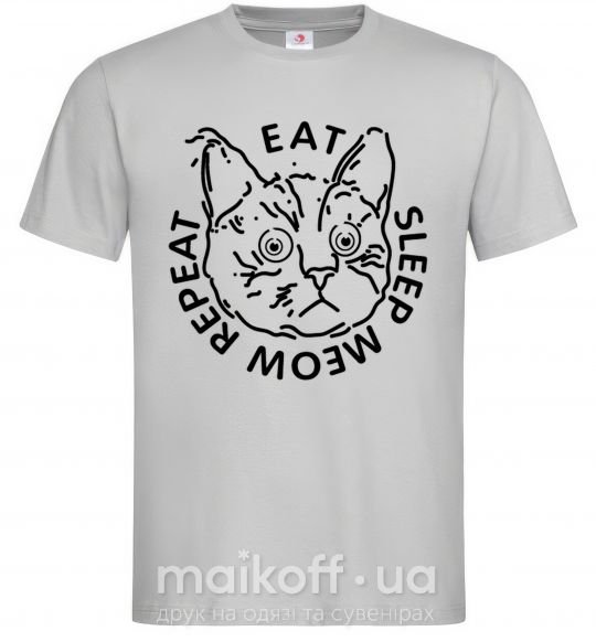 Мужская футболка Eat sleep meow repeat Серый фото