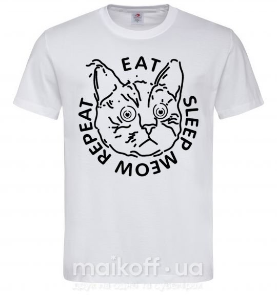 Мужская футболка Eat sleep meow repeat Белый фото