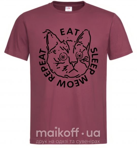 Мужская футболка Eat sleep meow repeat Бордовый фото