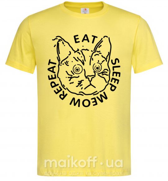Мужская футболка Eat sleep meow repeat Лимонный фото