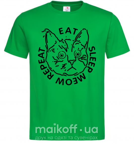 Мужская футболка Eat sleep meow repeat Зеленый фото
