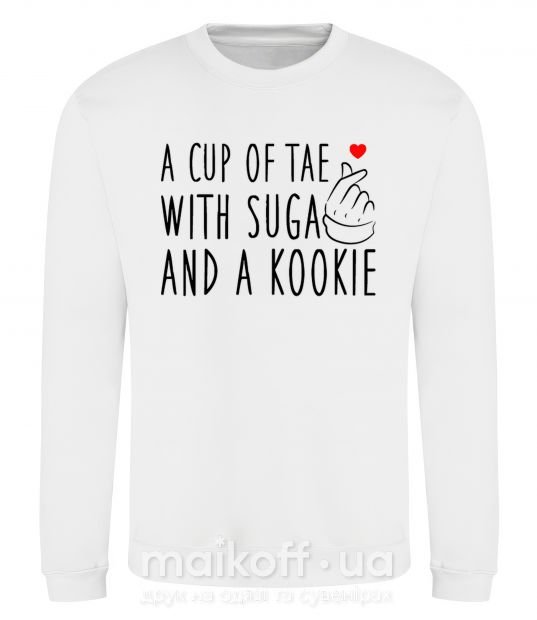 Свитшот A cup of Tae with Suga and a Kookie Белый фото