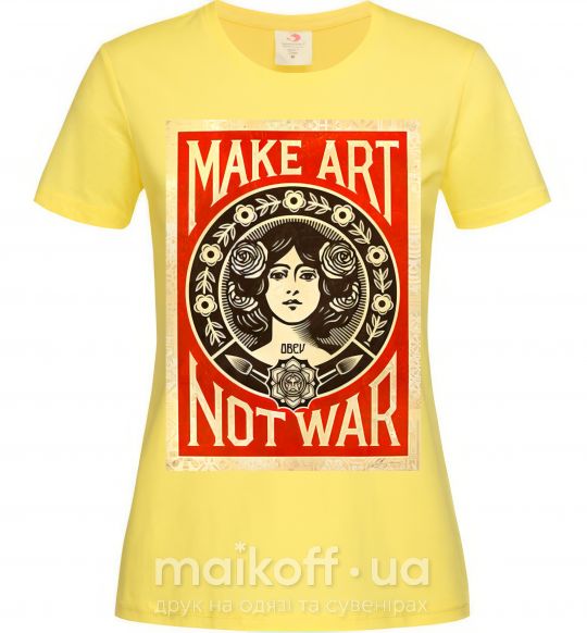 Женская футболка OBEY Make art not war Лимонный фото