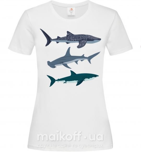 Женская футболка Три акулы Белый фото