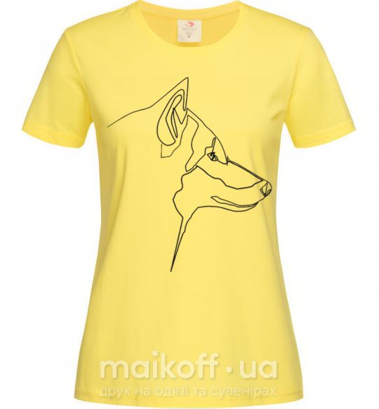 Женская футболка Wolf line drawing Лимонный фото