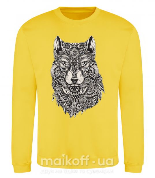 Свитшот Черно-белый волк Солнечно желтый фото