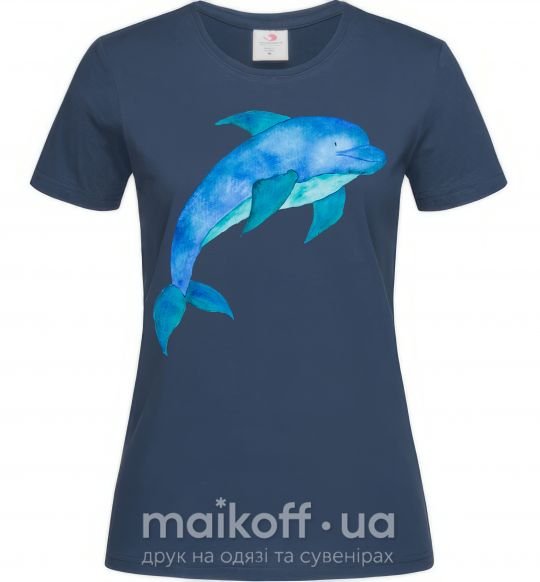 Женская футболка Акварельный дельфин Темно-синий фото