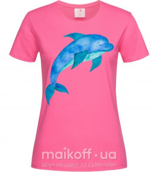 Женская футболка Акварельный дельфин Ярко-розовый фото