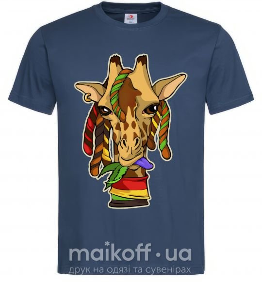 Мужская футболка Жираф жует траву Темно-синий фото