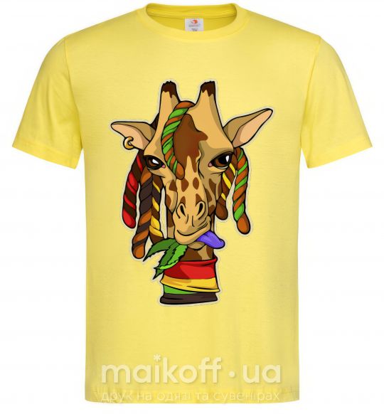 Мужская футболка Жираф жует траву Лимонный фото