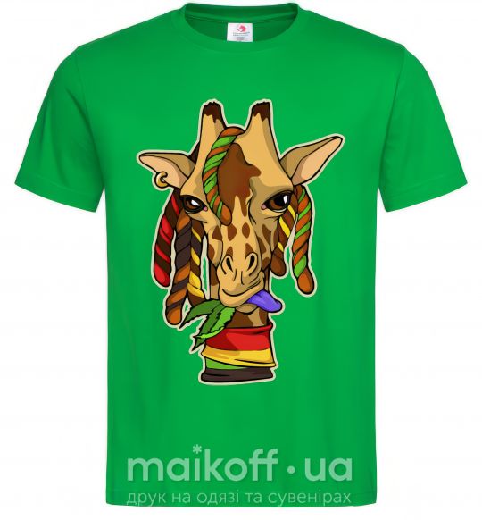 Мужская футболка Жираф жует траву Зеленый фото
