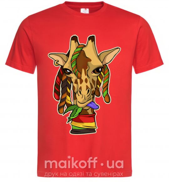 Мужская футболка Жираф жует траву Красный фото