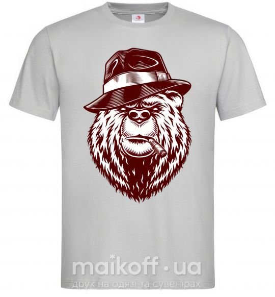 Мужская футболка Bear with a cigar Серый фото
