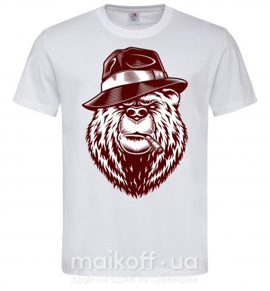 Мужская футболка Bear with a cigar Белый фото