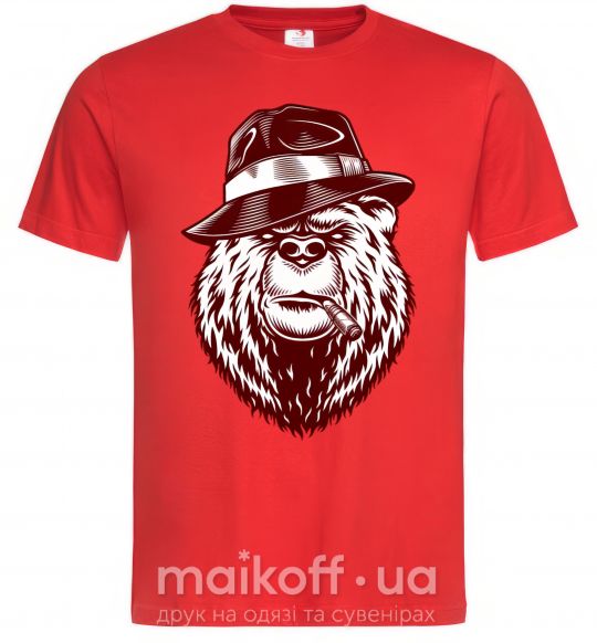 Мужская футболка Bear with a cigar Красный фото