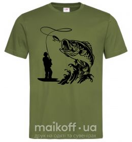 Мужская футболка Большая рыбина Оливковый фото