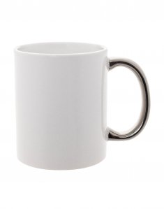 Чашка для сублимации белая с серебристой ручкой