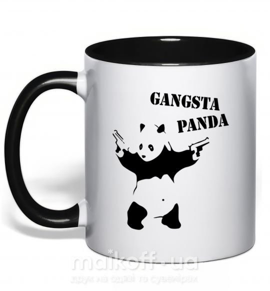Чашка з кольоровою ручкою GANGSTA PANDA Чорний фото
