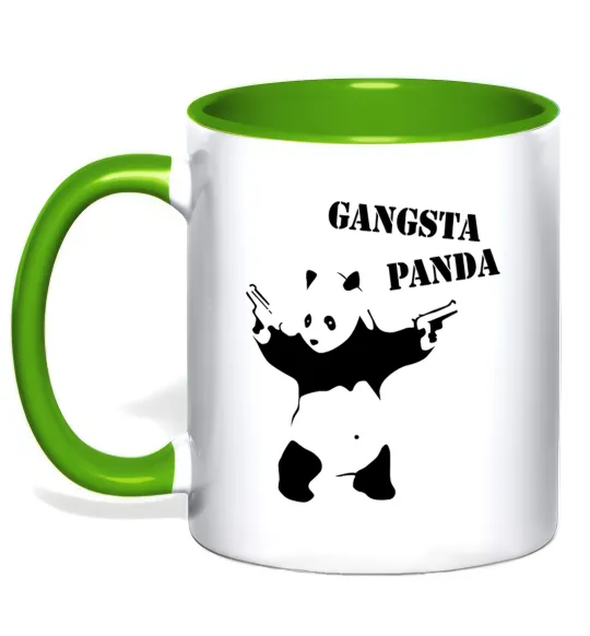 Чашка с цветной ручкой GANGSTA PANDA Лаймовый фото