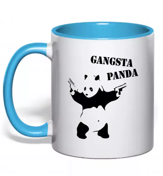 Чашка з кольоровою ручкою GANGSTA PANDA Блакитний фото