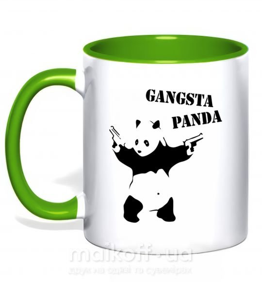 Чашка з кольоровою ручкою GANGSTA PANDA Зелений фото