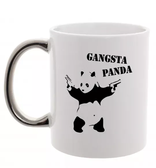 Чашка з кольоровою ручкою GANGSTA PANDA Срібло фото