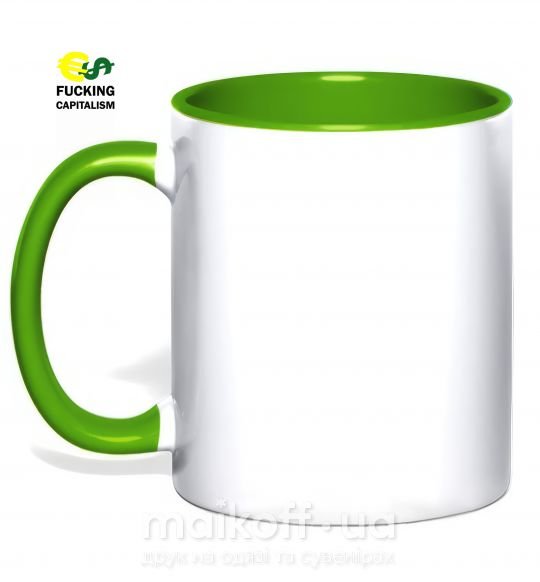 Чашка з кольоровою ручкою FUCKING CAPITALISM Зелений фото
