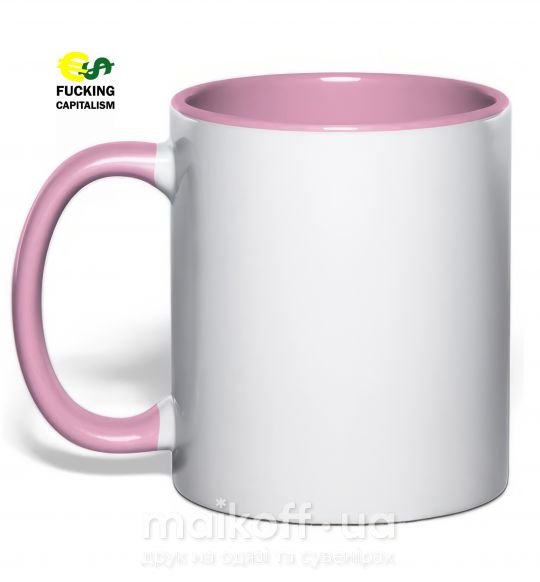 Чашка з кольоровою ручкою FUCKING CAPITALISM Ніжно рожевий фото