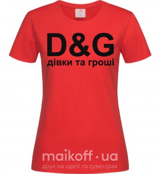 Женская футболка ДІВКИ ТА ГРОШІ Красный фото