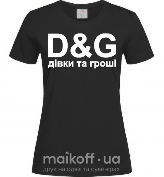 Женская футболка ДІВКИ ТА ГРОШІ Черный фото