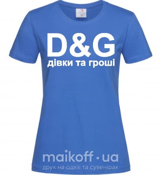 Жіноча футболка ДІВКИ ТА ГРОШІ Яскраво-синій фото