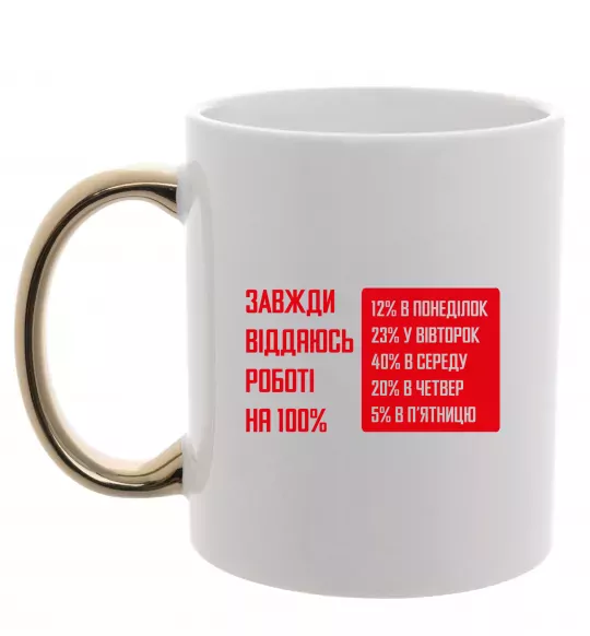 Чашка з кольоровою ручкою Завжди віддаюсь роботі на 100% Золото фото