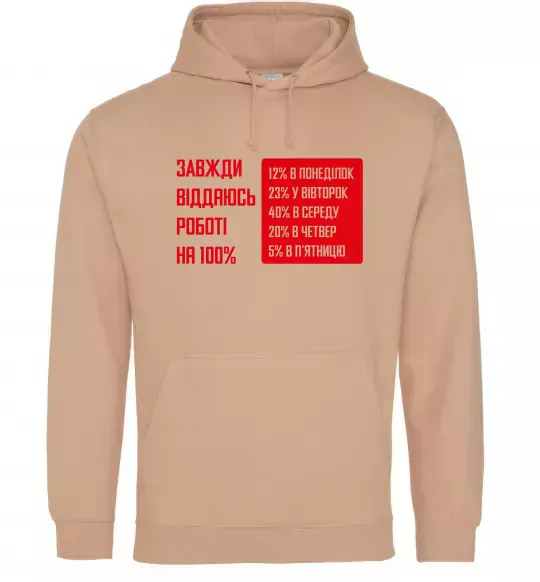 Женская толстовка (худи) Завжди віддаюсь роботі на 100% Песочный фото