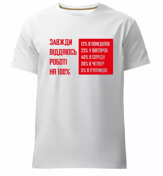 Мужская премиум футболка Завжди віддаюсь роботі на 100% Белый фото