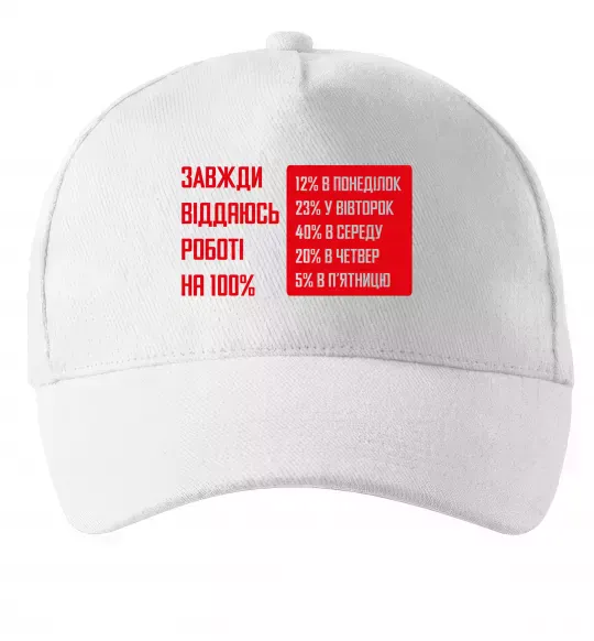 Кепка Завжди віддаюсь роботі на 100% Білий фото