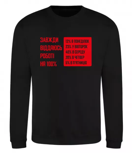 Світшот Завжди віддаюсь роботі на 100% Чорний фото