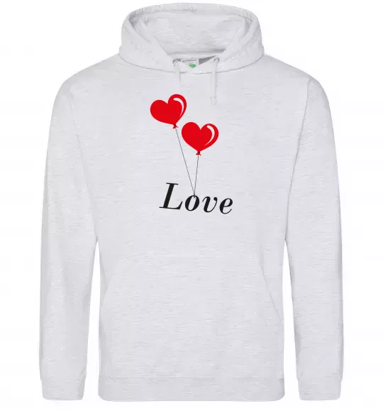 Женская толстовка (худи) LOVE воздушные шарики Серый меланж фото