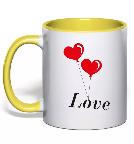 Чашка з кольоровою ручкою LOVE воздушные шарики Сонячно жовтий фото