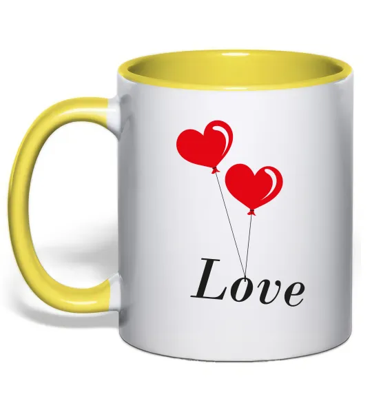 Чашка с цветной ручкой LOVE воздушные шарики Лимонный фото