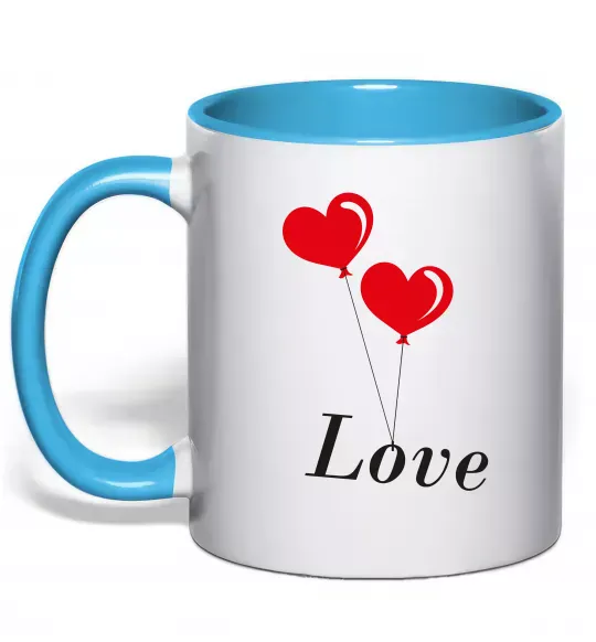 Чашка з кольоровою ручкою LOVE воздушные шарики Блакитний фото